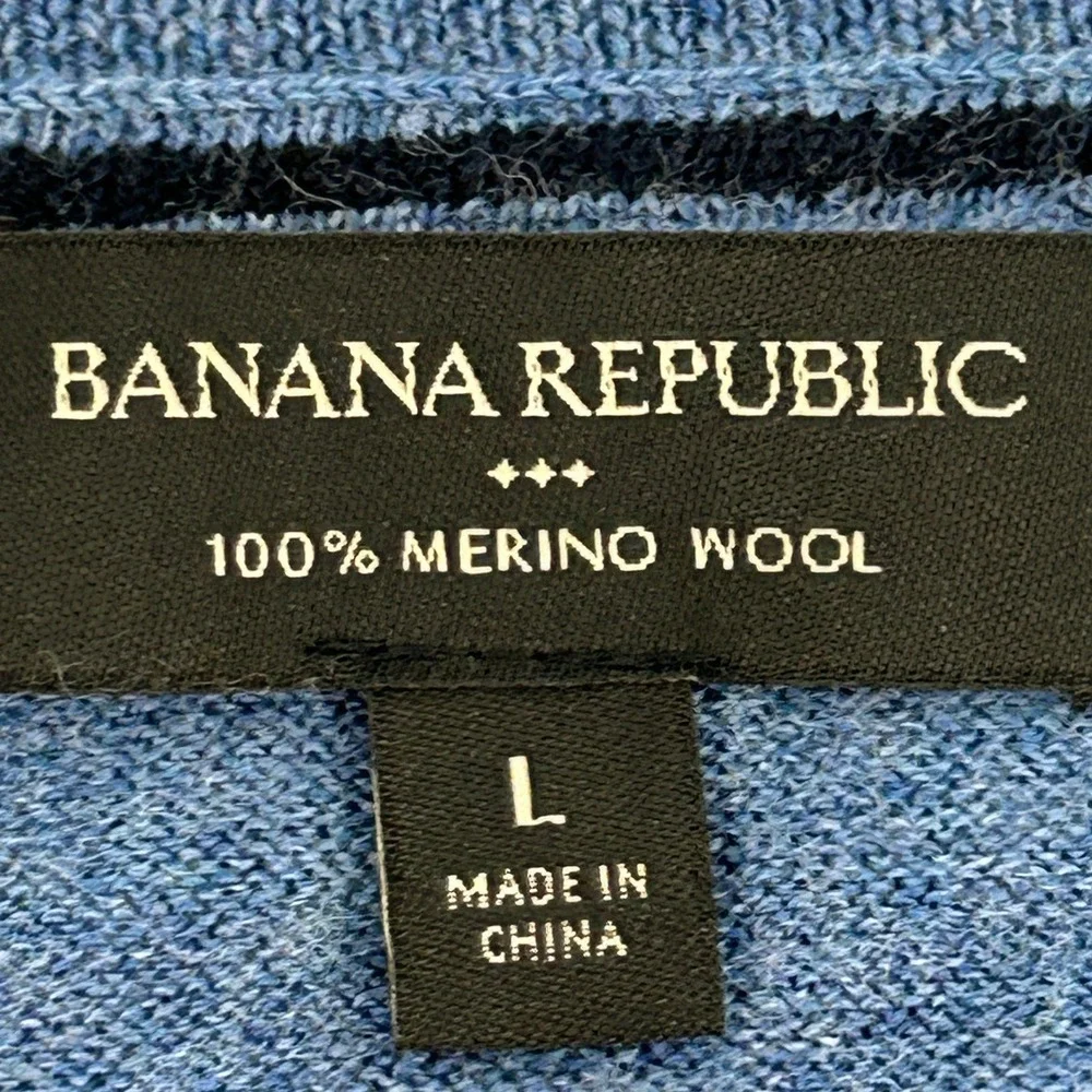 Banana Republic Sweater Mens L Blue 100% Merino Wool Crew Neck Long Sleeve Knit